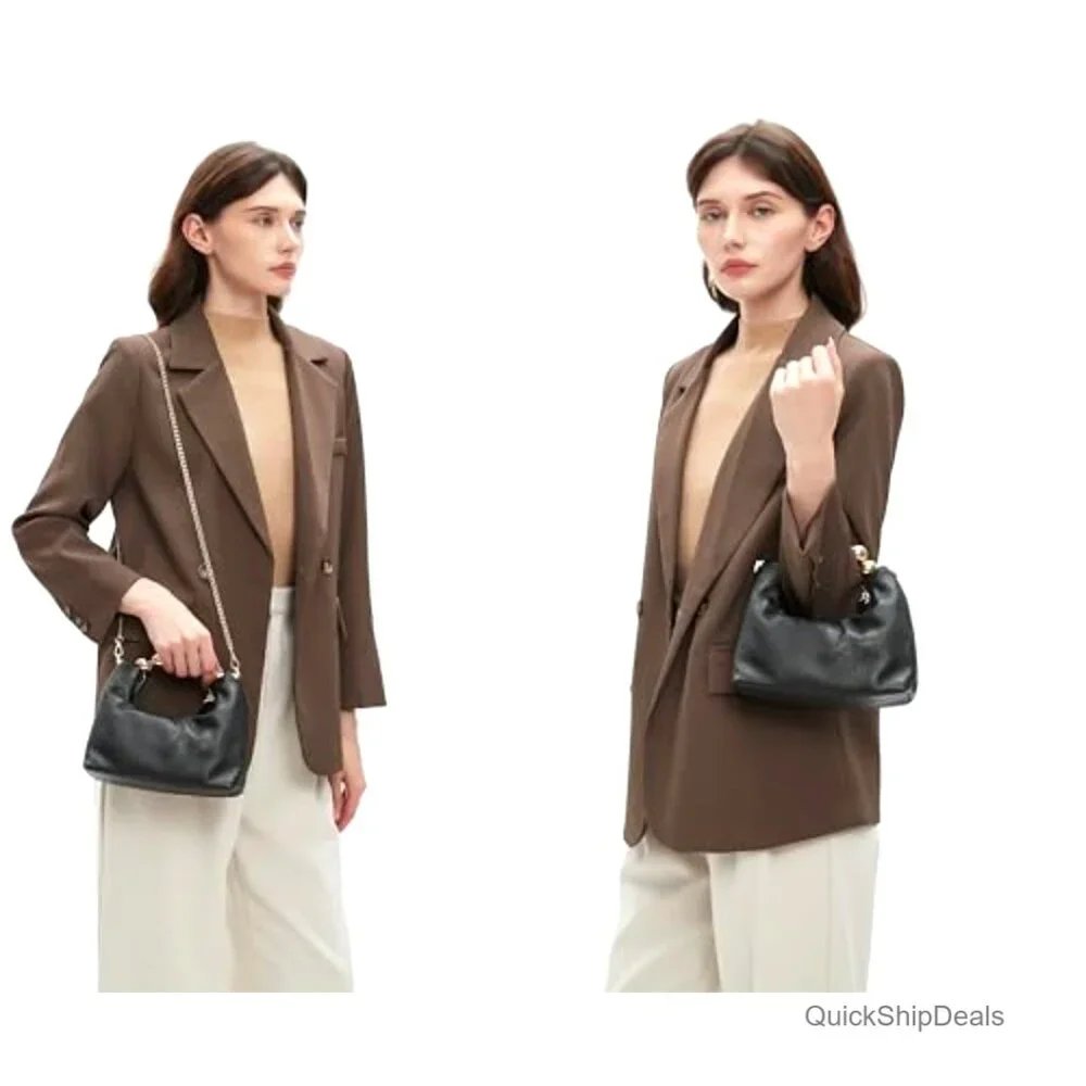 Small Top Handle Clutch Bag with Pearl Handle and Chain Strap